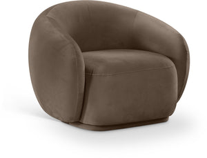 Meridian Furniture Emery Plush Velvet Accent Chair with Curved Eucalyptus Frame for Modern Living Room Comfort Brown 44044Brown-C