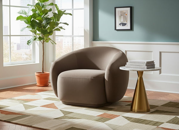 Meridian Furniture Emery Plush Velvet Accent Chair with Curved Eucalyptus Frame for Modern Living Room Comfort Brown 44044Brown-C