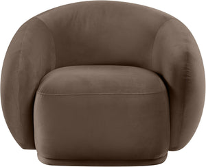 Meridian Furniture Emery Plush Velvet Accent Chair with Curved Eucalyptus Frame for Modern Living Room Comfort Brown 44044Brown-C