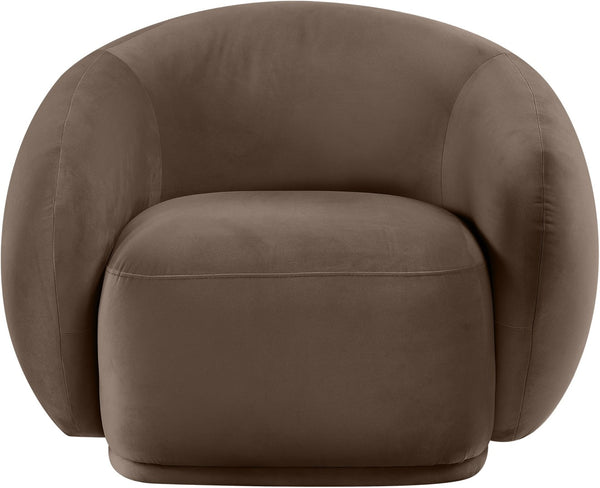 Meridian Furniture Emery Plush Velvet Accent Chair with Curved Eucalyptus Frame for Modern Living Room Comfort Brown 44044Brown-C