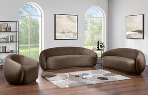 Meridian Furniture Emery Plush Velvet Accent Chair with Curved Eucalyptus Frame for Modern Living Room Comfort Brown 44044Brown-C