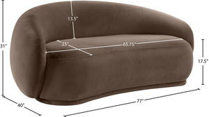 Meridian Furniture Emery Curved Velvet Sofa with Deep Cushioned Seating and Rounded Arms for Modern Living Rooms Brown 77 inches 44044Brown-L