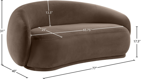 Meridian Furniture Emery Curved Velvet Sofa with Deep Cushioned Seating and Rounded Arms for Modern Living Rooms Brown 77 inches 44044Brown-L