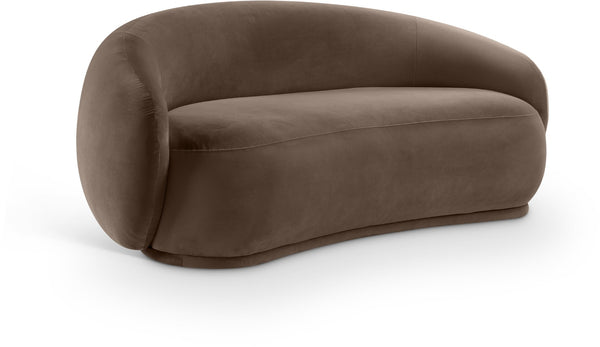 Meridian Furniture Emery Curved Velvet Sofa with Deep Cushioned Seating and Rounded Arms for Modern Living Rooms Brown 77 inches 44044Brown-L