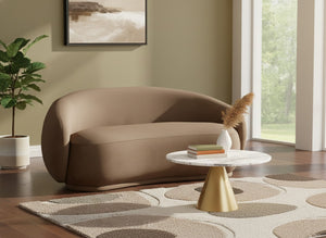 Meridian Furniture Emery Curved Velvet Sofa with Deep Cushioned Seating and Rounded Arms for Modern Living Rooms Brown 77 inches 44044Brown-L