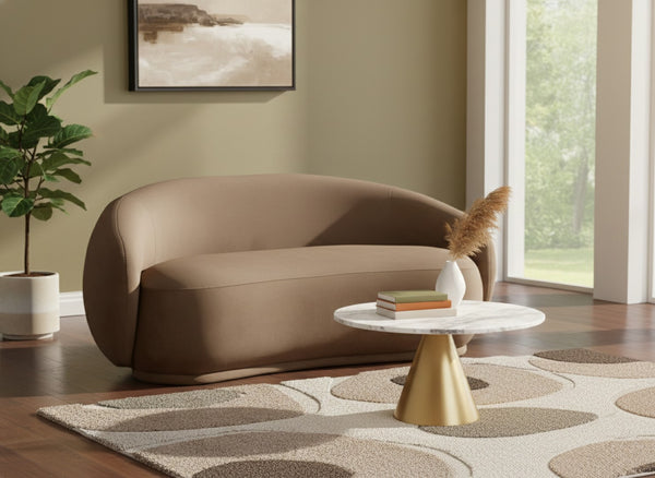 Meridian Furniture Emery Curved Velvet Sofa with Deep Cushioned Seating and Rounded Arms for Modern Living Rooms Brown 77 inches 44044Brown-L