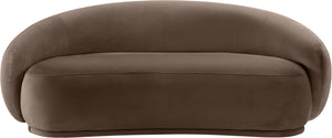 Meridian Furniture Emery Curved Velvet Sofa with Deep Cushioned Seating and Rounded Arms for Modern Living Rooms Brown 77 inches 44044Brown-L