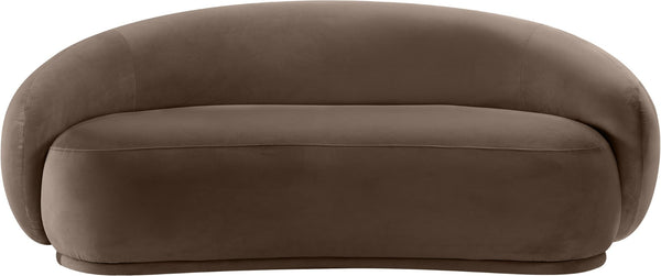 Meridian Furniture Emery Curved Velvet Sofa with Deep Cushioned Seating and Rounded Arms for Modern Living Rooms Brown 77 inches 44044Brown-L