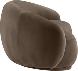 Meridian Furniture Emery Curved Velvet Sofa with Deep Cushioned Seating and Rounded Arms for Modern Living Rooms Brown 77 inches 44044Brown-L