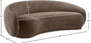 Meridian Furniture Emery Curved Velvet Sofa with Deep Cushioned Seating and Rounded Arms for Modern Living Rooms Brown 95 inches 44044Brown-S