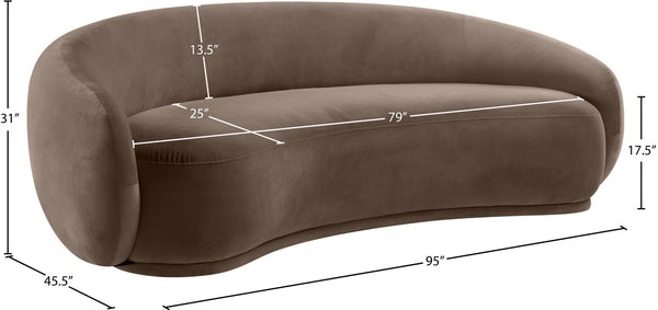 Meridian Furniture Emery Curved Velvet Sofa with Deep Cushioned Seating and Rounded Arms for Modern Living Rooms Brown 95 inches 44044Brown-S