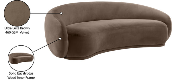 Meridian Furniture Emery Curved Velvet Sofa with Deep Cushioned Seating and Rounded Arms for Modern Living Rooms Brown 95 inches 44044Brown-S