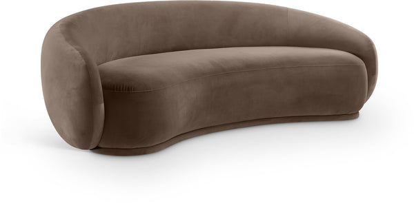 Meridian Furniture Emery Curved Velvet Sofa with Deep Cushioned Seating and Rounded Arms for Modern Living Rooms Brown 95 inches 44044Brown-S