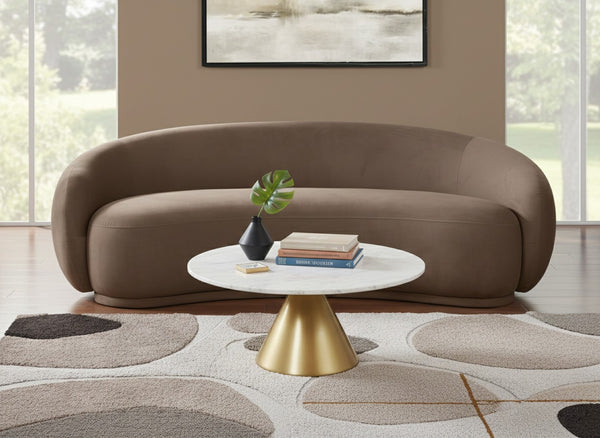 Meridian Furniture Emery Curved Velvet Sofa with Deep Cushioned Seating and Rounded Arms for Modern Living Rooms Brown 95 inches 44044Brown-S