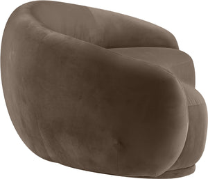 Meridian Furniture Emery Curved Velvet Sofa with Deep Cushioned Seating and Rounded Arms for Modern Living Rooms Brown 95 inches 44044Brown-S