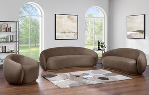 Meridian Furniture Emery Curved Velvet Sofa with Deep Cushioned Seating and Rounded Arms for Modern Living Rooms Brown 95 inches 44044Brown-S