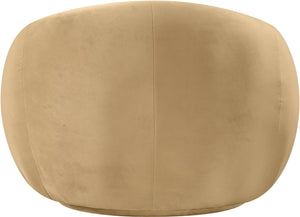 Meridian Furniture Emery Plush Velvet Accent Chair with Curved Eucalyptus Frame for Modern Living Room Comfort Camel 44044Camel-C