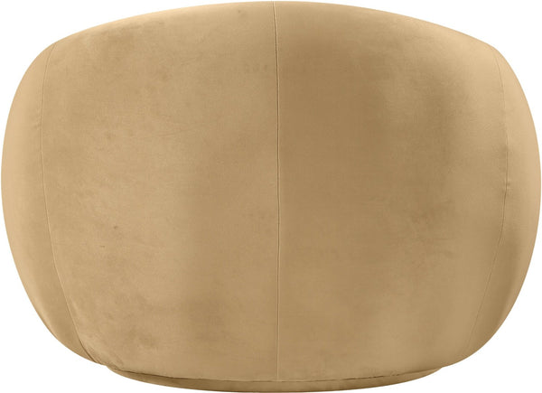 Meridian Furniture Emery Plush Velvet Accent Chair with Curved Eucalyptus Frame for Modern Living Room Comfort Camel 44044Camel-C