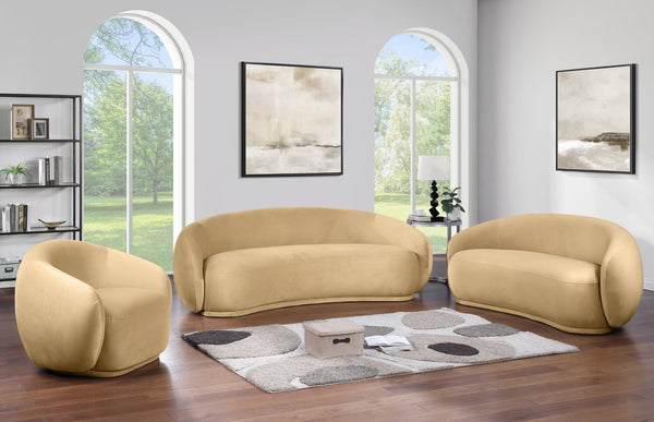 Meridian Furniture Emery Plush Velvet Accent Chair with Curved Eucalyptus Frame for Modern Living Room Comfort Camel 44044Camel-C