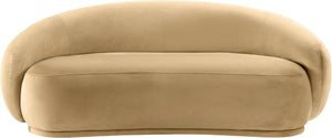 Meridian Furniture Emery Curved Velvet Sofa with Deep Cushioned Seating and Rounded Arms for Modern Living Rooms Camel 77 inches 44044Camel-L
