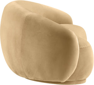 Meridian Furniture Emery Curved Velvet Sofa with Deep Cushioned Seating and Rounded Arms for Modern Living Rooms Camel 77 inches 44044Camel-L