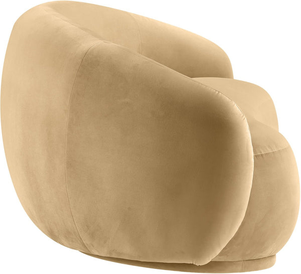 Meridian Furniture Emery Curved Velvet Sofa with Deep Cushioned Seating and Rounded Arms for Modern Living Rooms Camel 77 inches 44044Camel-L