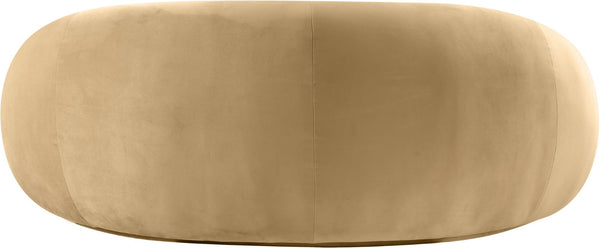 Meridian Furniture Emery Curved Velvet Sofa with Deep Cushioned Seating and Rounded Arms for Modern Living Rooms Camel 77 inches 44044Camel-L