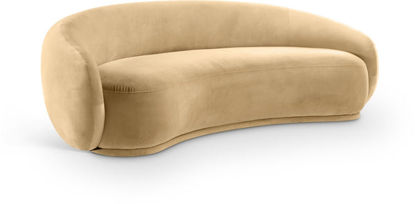 Meridian Furniture Emery Curved Velvet Sofa with Deep Cushioned Seating and Rounded Arms for Modern Living Rooms Camel 95 inches 44044Camel-S