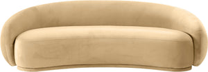Meridian Furniture Emery Curved Velvet Sofa with Deep Cushioned Seating and Rounded Arms for Modern Living Rooms Camel 95 inches 44044Camel-S