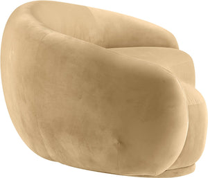 Meridian Furniture Emery Curved Velvet Sofa with Deep Cushioned Seating and Rounded Arms for Modern Living Rooms Camel 95 inches 44044Camel-S