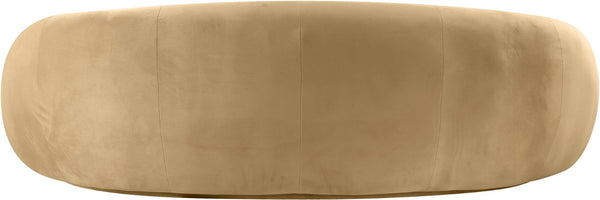Meridian Furniture Emery Curved Velvet Sofa with Deep Cushioned Seating and Rounded Arms for Modern Living Rooms Camel 95 inches 44044Camel-S