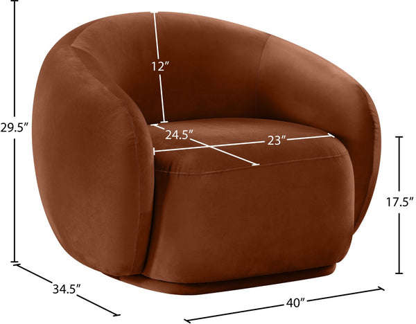 Meridian Furniture Emery Plush Velvet Accent Chair with Curved Eucalyptus Frame for Modern Living Room Comfort Cognac 44044Cognac-C