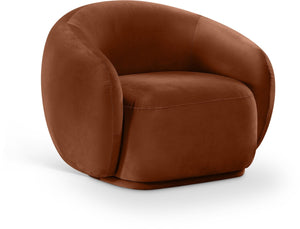 Meridian Furniture Emery Plush Velvet Accent Chair with Curved Eucalyptus Frame for Modern Living Room Comfort Cognac 44044Cognac-C