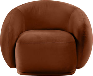Meridian Furniture Emery Plush Velvet Accent Chair with Curved Eucalyptus Frame for Modern Living Room Comfort Cognac 44044Cognac-C