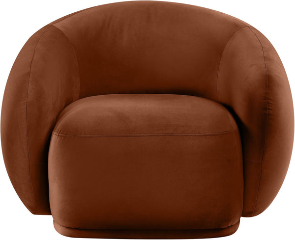 Meridian Furniture Emery Plush Velvet Accent Chair with Curved Eucalyptus Frame for Modern Living Room Comfort Cognac 44044Cognac-C
