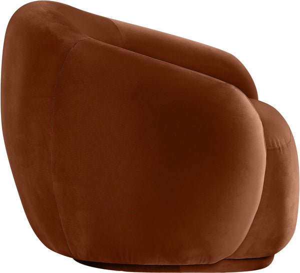 Meridian Furniture Emery Plush Velvet Accent Chair with Curved Eucalyptus Frame for Modern Living Room Comfort Cognac 44044Cognac-C