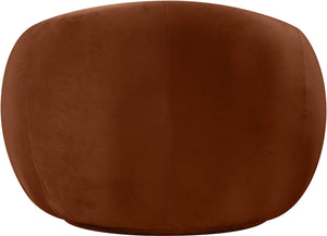 Meridian Furniture Emery Plush Velvet Accent Chair with Curved Eucalyptus Frame for Modern Living Room Comfort Cognac 44044Cognac-C