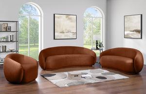 Meridian Furniture Emery Plush Velvet Accent Chair with Curved Eucalyptus Frame for Modern Living Room Comfort Cognac 44044Cognac-C