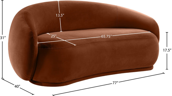 Meridian Furniture Emery Curved Velvet Sofa with Deep Cushioned Seating and Rounded Arms for Modern Living Rooms Cognac 77 inches 44044Cognac-L