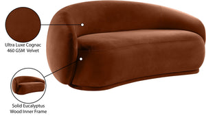 Meridian Furniture Emery Curved Velvet Sofa with Deep Cushioned Seating and Rounded Arms for Modern Living Rooms Cognac 77 inches 44044Cognac-L
