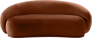 Meridian Furniture Emery Curved Velvet Sofa with Deep Cushioned Seating and Rounded Arms for Modern Living Rooms Cognac 77 inches 44044Cognac-L