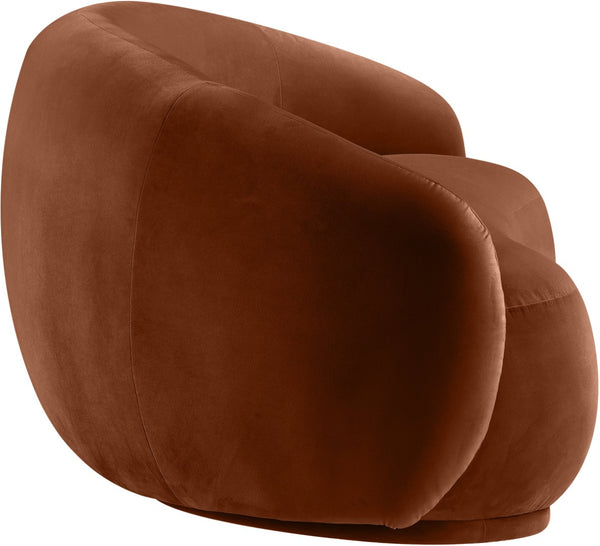 Meridian Furniture Emery Curved Velvet Sofa with Deep Cushioned Seating and Rounded Arms for Modern Living Rooms Cognac 77 inches 44044Cognac-L