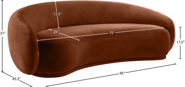 Meridian Furniture Emery Curved Velvet Sofa with Deep Cushioned Seating and Rounded Arms for Modern Living Rooms Cognac 95 inches 44044Cognac-S