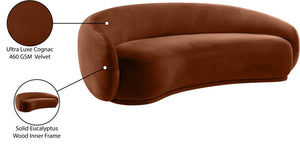 Meridian Furniture Emery Curved Velvet Sofa with Deep Cushioned Seating and Rounded Arms for Modern Living Rooms Cognac 95 inches 44044Cognac-S