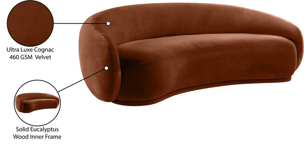 Meridian Furniture Emery Curved Velvet Sofa with Deep Cushioned Seating and Rounded Arms for Modern Living Rooms Cognac 95 inches 44044Cognac-S