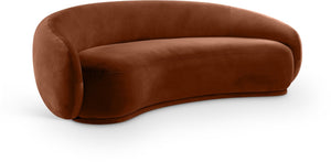 Meridian Furniture Emery Curved Velvet Sofa with Deep Cushioned Seating and Rounded Arms for Modern Living Rooms Cognac 95 inches 44044Cognac-S