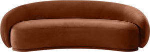 Meridian Furniture Emery Curved Velvet Sofa with Deep Cushioned Seating and Rounded Arms for Modern Living Rooms Cognac 95 inches 44044Cognac-S