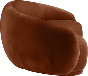 Meridian Furniture Emery Curved Velvet Sofa with Deep Cushioned Seating and Rounded Arms for Modern Living Rooms Cognac 95 inches 44044Cognac-S
