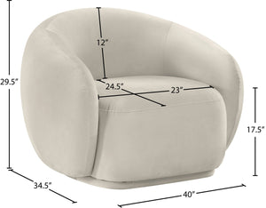 Meridian Furniture Emery Plush Velvet Accent Chair with Curved Eucalyptus Frame for Modern Living Room Comfort Cream 44044Cream-C