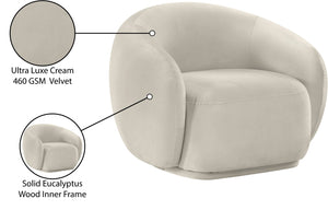 Meridian Furniture Emery Plush Velvet Accent Chair with Curved Eucalyptus Frame for Modern Living Room Comfort Cream 44044Cream-C